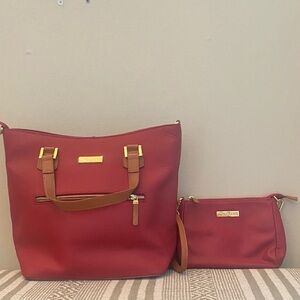 NEW! JOY & IMAN Alexandria Red & Cognac Leather Tote and Crossbody & satchel